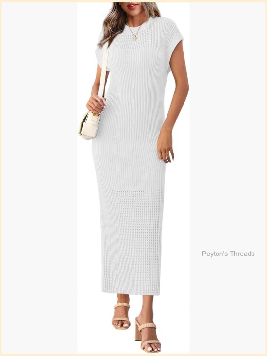 Dresses & Skirts - Ribbed Knit Maxi Dress Cap Sleeve Crewneck Casual Summer Beach Dress